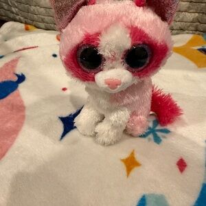 Pink and White Plush Cat Toy beanie boo